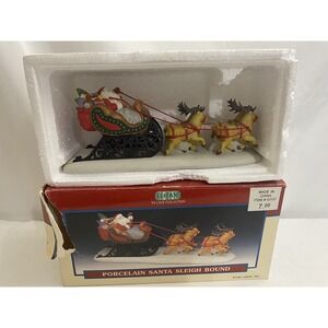 Vintage Lemax Santa's Sleigh Bound 53157 Porcelain Reindeer Christmas With Box